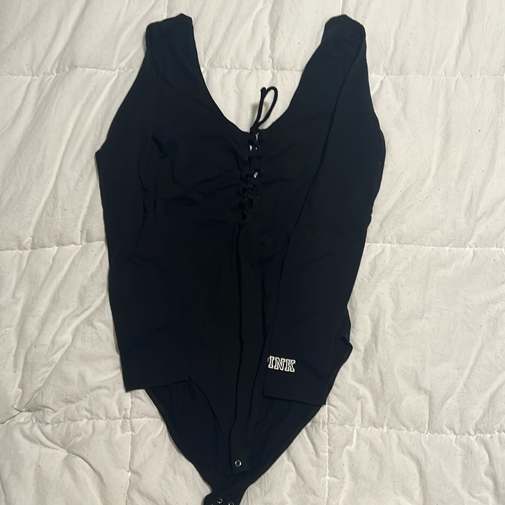 PINK Black Lace-Up Body Suit